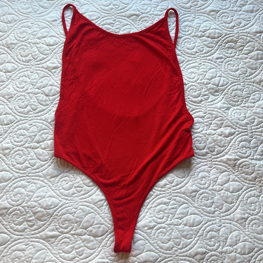 SHEIN Red Plunging Bodysuit Size L